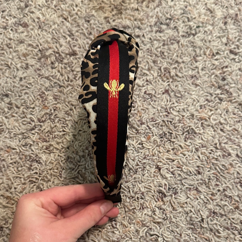 Leopard Print Headband with Red Stripe